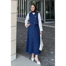 Lamelif Kruvaz Kapama Kot Etekli Takım Mavi