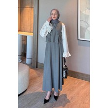 Lamelif Düğmeli Yelekli Takım Gri