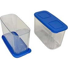 Renklimestore 2'li Set Şeffaf ve Taze 715 ml Şeffaf Mavi Buzdolabı Sistemi Taze Sistem Konteyner Kapaklı Dikdörtgen