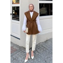 Lamelif Kolsuz Tesettür Yelek Kahverengi