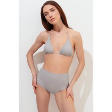 Lovekini Hera Grey Hight Waist Bikini With Silver Stripes