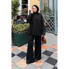 Lamelif Düz Bisiklet Yaka Takım Siyah