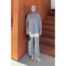 Lamelif Fermuarlı Garnili Takım Gri