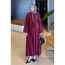 Lamelif Pileli Bağlama Detaylı Takım Bordo