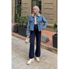 Lamelif Çıtçıtlı Denim Ceket Vizonrengi