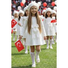 Parla Kids Kız Çocuk Krem Sofia Pamuklu Fiyonk Detaylı 23 Nisan Gösteri Kıyafeti