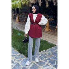 Lamelif Cep Detaylı Yelek Bordo