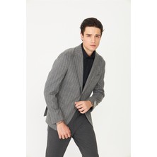 White Stone Gri Çizgili Spor Blazer Ceket