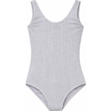 Lovekini Hera Grey Kids Swimsuit With Silver Stripes Details