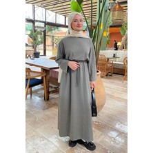 Lamelif Bel Tünel Detaylı Elbise Çağla Yeşili