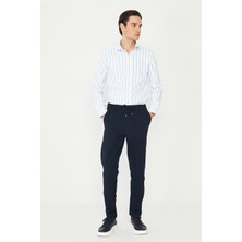 White Stone Lacivert Dokulu Bağcıklı Smart Pantolon