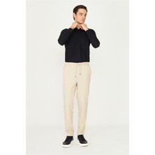 White Stone Bej Mikro Desenli Bağcıklı Modern Jogger Pantolon