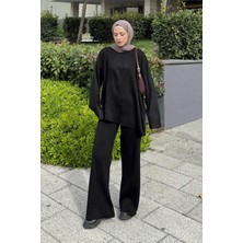 Lamelif Asimetrik Bisiklet Yaka Triko Takım Siyah