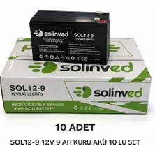 Solinved 12V 9AH Kuru Akü Ups ve Alarm Aküsü (10 Adet)