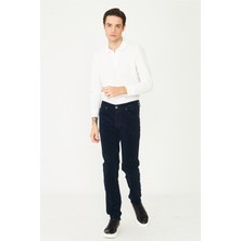 White Stone Lacivert Düz Kesim Fitilli Kadife Günlük Pantolon
