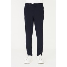 White Stone Lacivert Bağcıklı Mikro Dokulu Jogger Pantolon