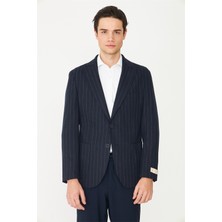 White Stone Lacivert Çizgili Spor Blazer Ceket