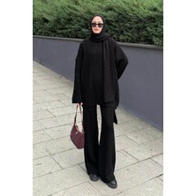 Lamelif Atkılı Örgü Desen Ikili Takım Siyah