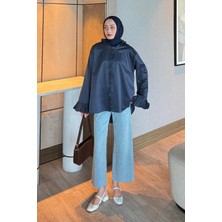 Lamelif Fırfırlı Gömlek Gece Mavisi