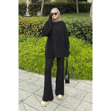 Lamelif Örgülü Şardonlu Takım Siyah