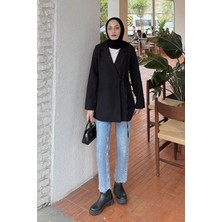 Lamelif Yan Bağlama Detaylı Ceket Siyah