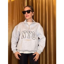 Gri Nyc Nakışlı Şardonlu Sweatshirt