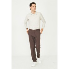 White Stone Kahverengi Dokulu Modern Klasik Pantolon