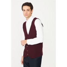 White Stone Bordo V Yaka Düğmeli Triko Yelek