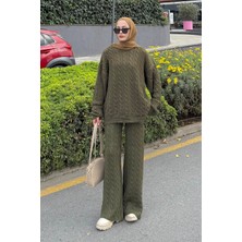 Lamelif Örgülü Şardonlu Takım Haki