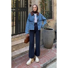Lamelif Çıtçıtlı Denim Ceket Acı Kahverengi