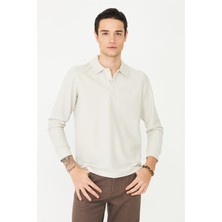 White Stone Bej Mikro Dokulu Uzun Kollu Polo Yaka Üst