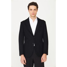 White Stone Siyah Kadife Fitilli Modern Kesim Düğmeli Blazer Ceket