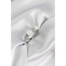 Zirkon Taşlı Kemik Model Gümüş Renk Kadın Yüzük