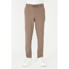 White Stone Kahverengi İnce Çizgili Dokulu Modern Kesim Bağcıklı Smart Casual Pantolon