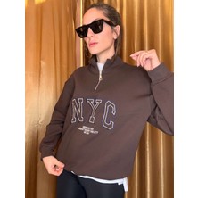 Kahve Nyc Nakışlı Şardonlu Sweatshirt