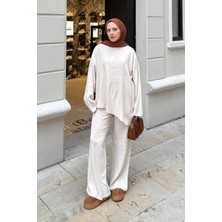 Lamelif Asimetrik Bisiklet Yaka Triko Takım Koyu Taş