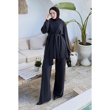 Lamelif Bağlama Detaylı Ikili Takım Siyah