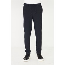 White Stone Lacivert Mikro Desenli Bağcıklı Modern Jogger Pantolon