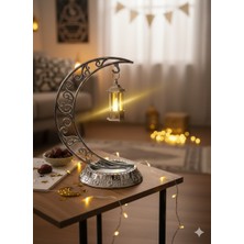 Dodomar Dekoratif 28 cm Hilal Parlak Gümüş Ramazan LED Lamba 10 cm Kancalı Set