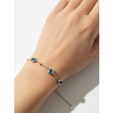 Atalya Accessory Nazar Boncuklu Çelik Bileklik Kadın – Göz Detaylı Silver Renk, Kararma Yapmaz, Şans Bilekliği