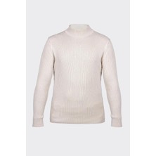 White Stone Krem Yarım Balıkçı Yaka Fitilli Triko Kazak