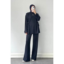 Lamelif Tünel Detaylı Taşlı Takım Lacivert