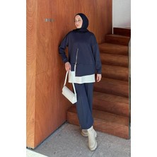 Lamelif Fermuarlı Garnili Takım Lacivert