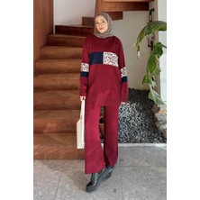 Lamelif Desenli Triko Takım Bordo