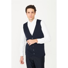 White Stone Lacivert V Yaka Düğmeli Triko Yelek