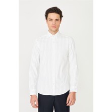 White Stone Beyaz Mavi Çizgili Uzun Kollu Gömlek Slim Fit