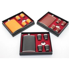 Paslanmaz Çelik 4 Shot Bardaklı Derili Matara Seti Model 1