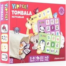 YİPPEE Çocuk Tombala Oyunu – Hayvan Temalı | Ham Bez Kese | 8 Tabla | 40 Pul (60 Parça)