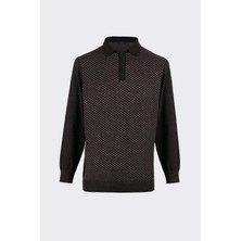 White Stone Polo Yaka Yarım Düğmeli Premium Triko Kazak Siyah-Antrasit