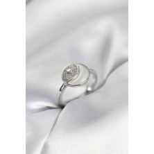 Ay Yıldız Model Gümüş Renk Zirkon Taşlı Kadın Yüzük